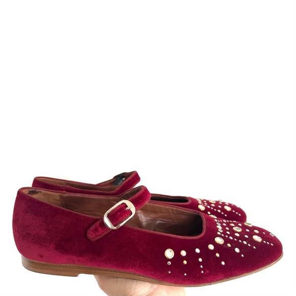 Le Monde Beryl Red Velvet Ballet Mary Jane Shoes with sunburst crystal EU 41 - Picture 3 of 12